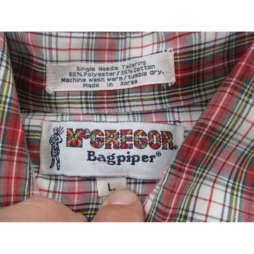 Mcgregor Shirt Mens Large Red Bagpiper Button Plaid Casual Vintage Western 80s - Picture 3 of 10